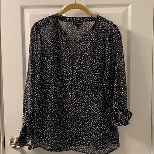 Navy blouse with white hearts